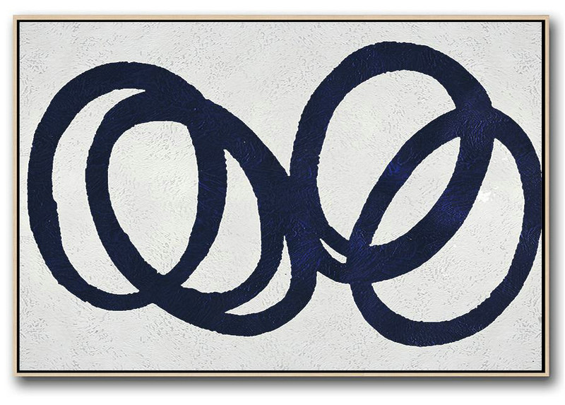 Wall Art Ideas For Living Room,Horizontal Navy Painting Abstract Minimalist Art On Canvas,Custom Canvas Wall Art